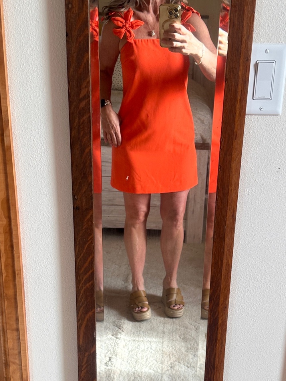 ANTONIO MELANI Bright Orange Mini Dress with Floral Strap Details 2